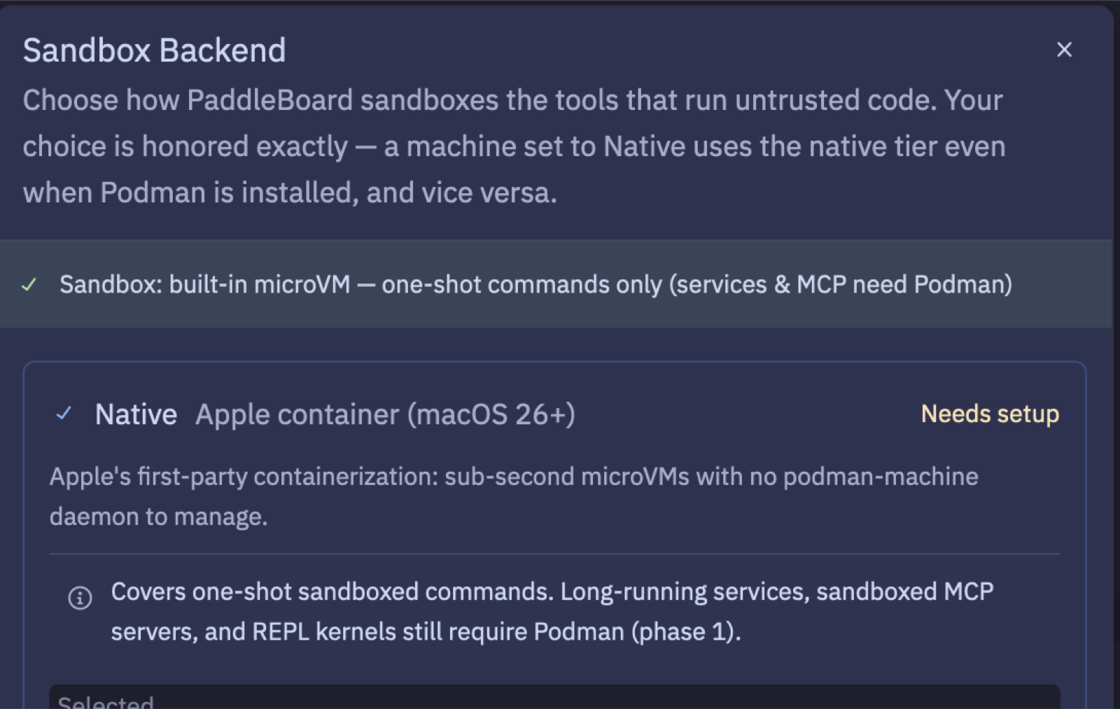 Sandbox Backend — built-in microVM active