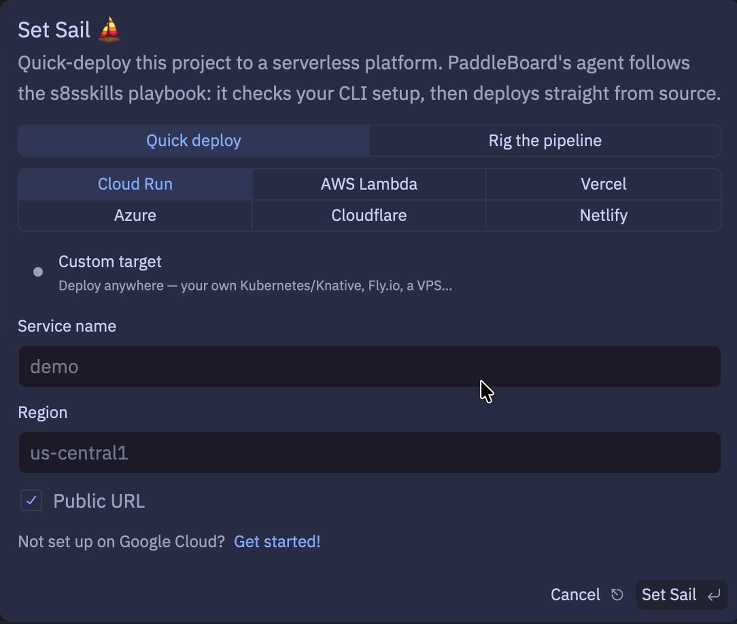 Set Sail — six platforms, quick deploy or a full pipeline